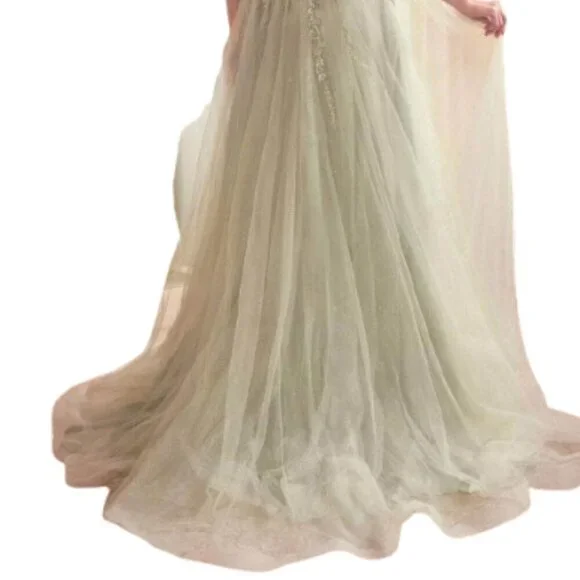 SALE NWT Ladivine CD0230 Glitter Tulle Prom Dress Mocha Gold Size 4 - Picture 4 of 6